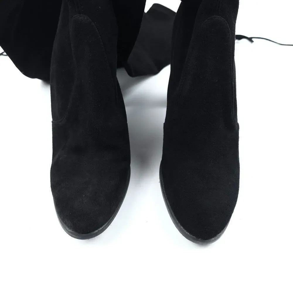 STUART WEITZMAN Tieland Over the Knee Boots Black Suede Leather Clean Girl 8